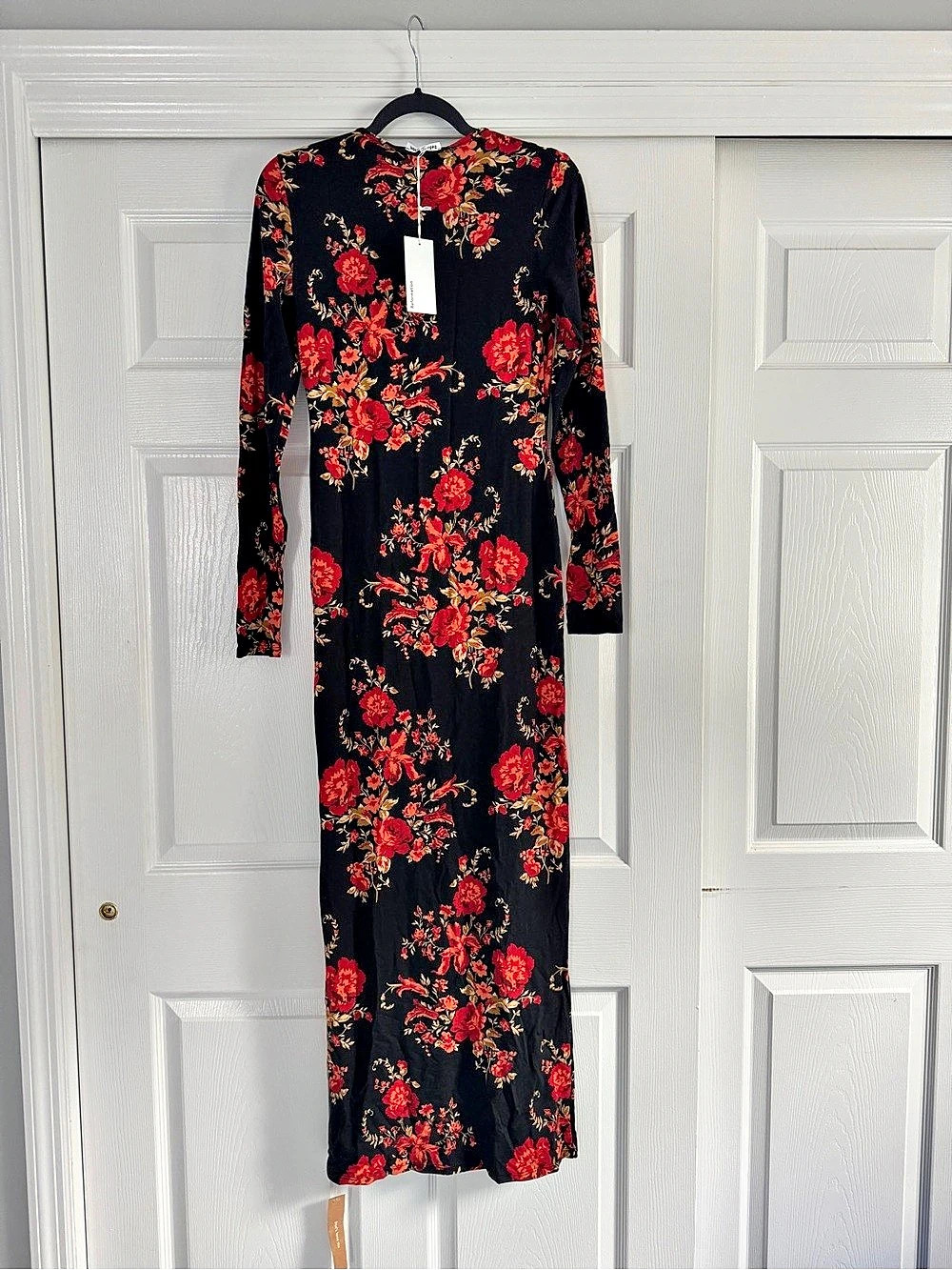 Reformation Tommie Knit Dress Floral Maxi Black & Red Size Small